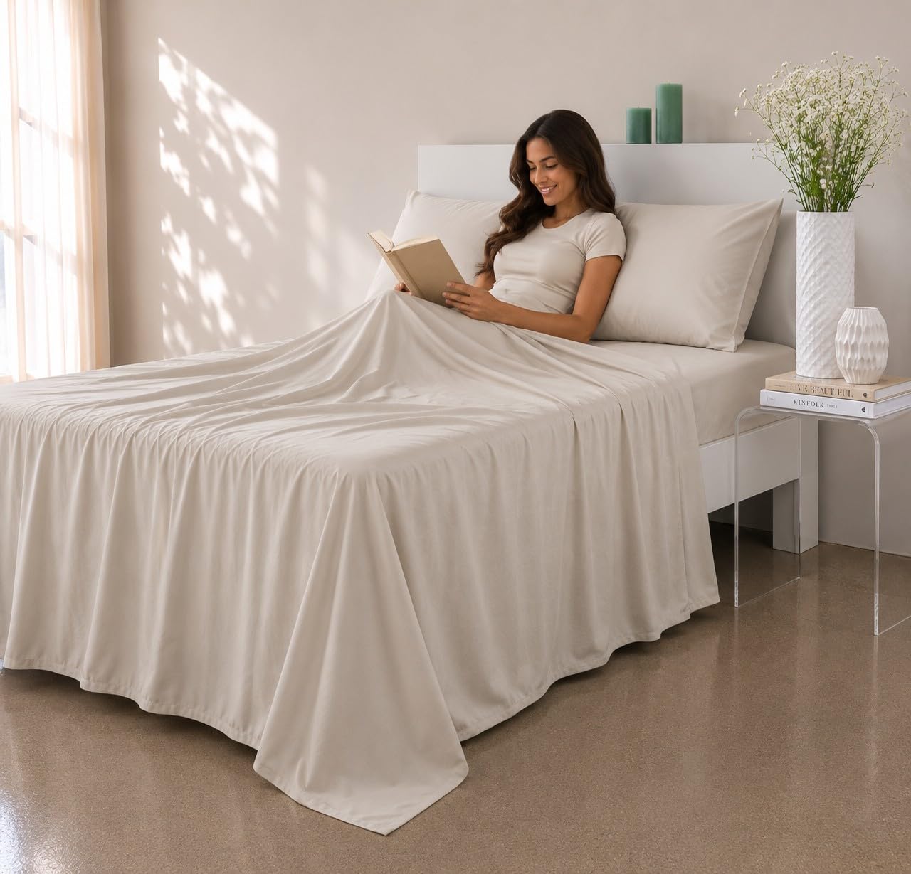 COTTON ARTean Zestaw pościeli z egipskiej bawełny, liczba nici 300, beżowa, 135 x 190/200, 100% egipska bawełna, beżowy