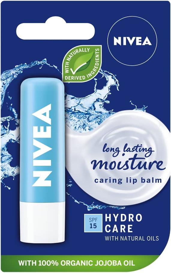 NIVEA Hydro Care lippenbalsem met SPF 15 (4,8 g), hydraterende lippenbalsem met sheaboter, natuurlijke oliën en vitaminen, biedt 24 uur vocht en bescherming, lippenverzorging