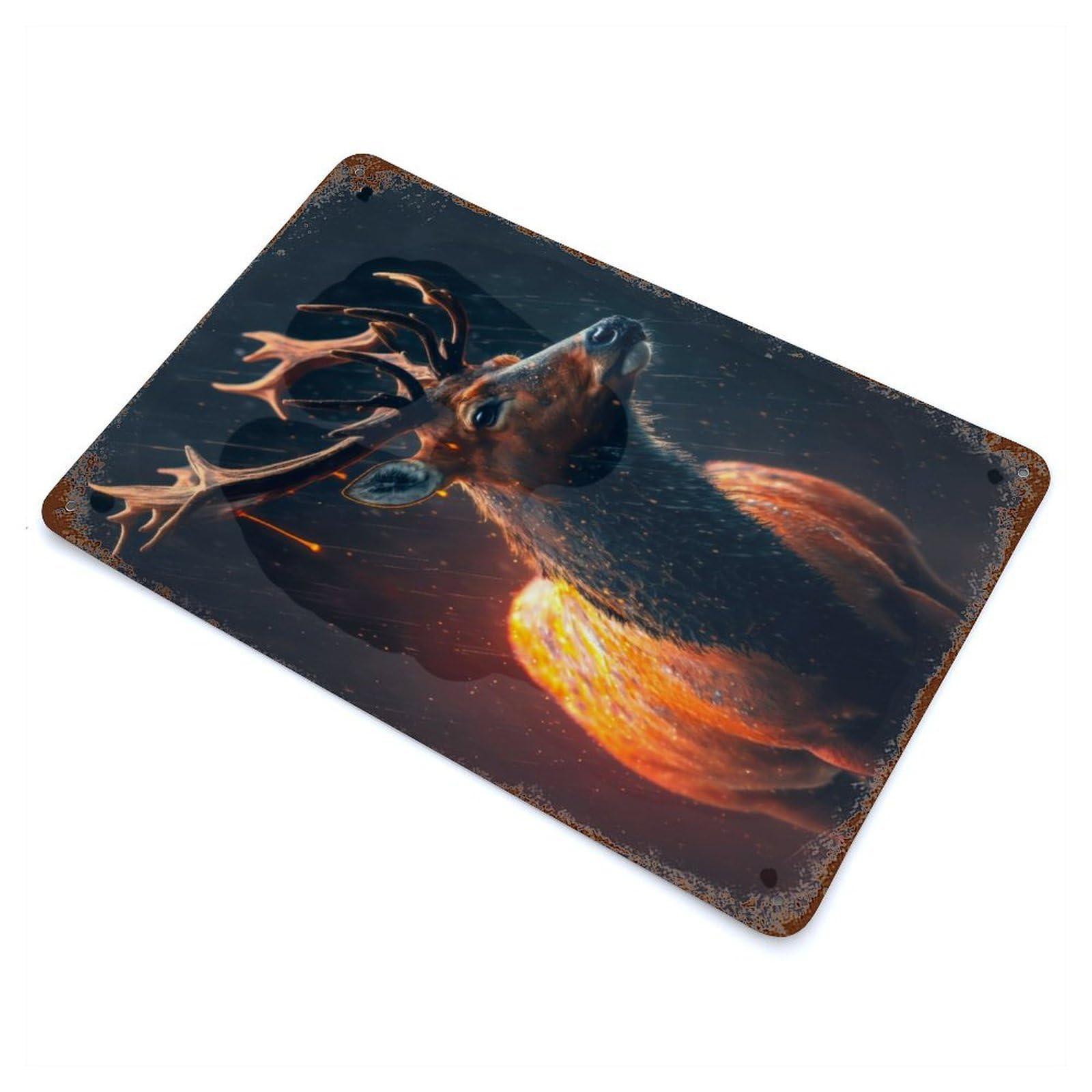 The Glowing Deer 11.8"x7.9" Rusty Metal Tin Sign, Shabby Chic Decor for Bistro, Counter And Cafe Decor