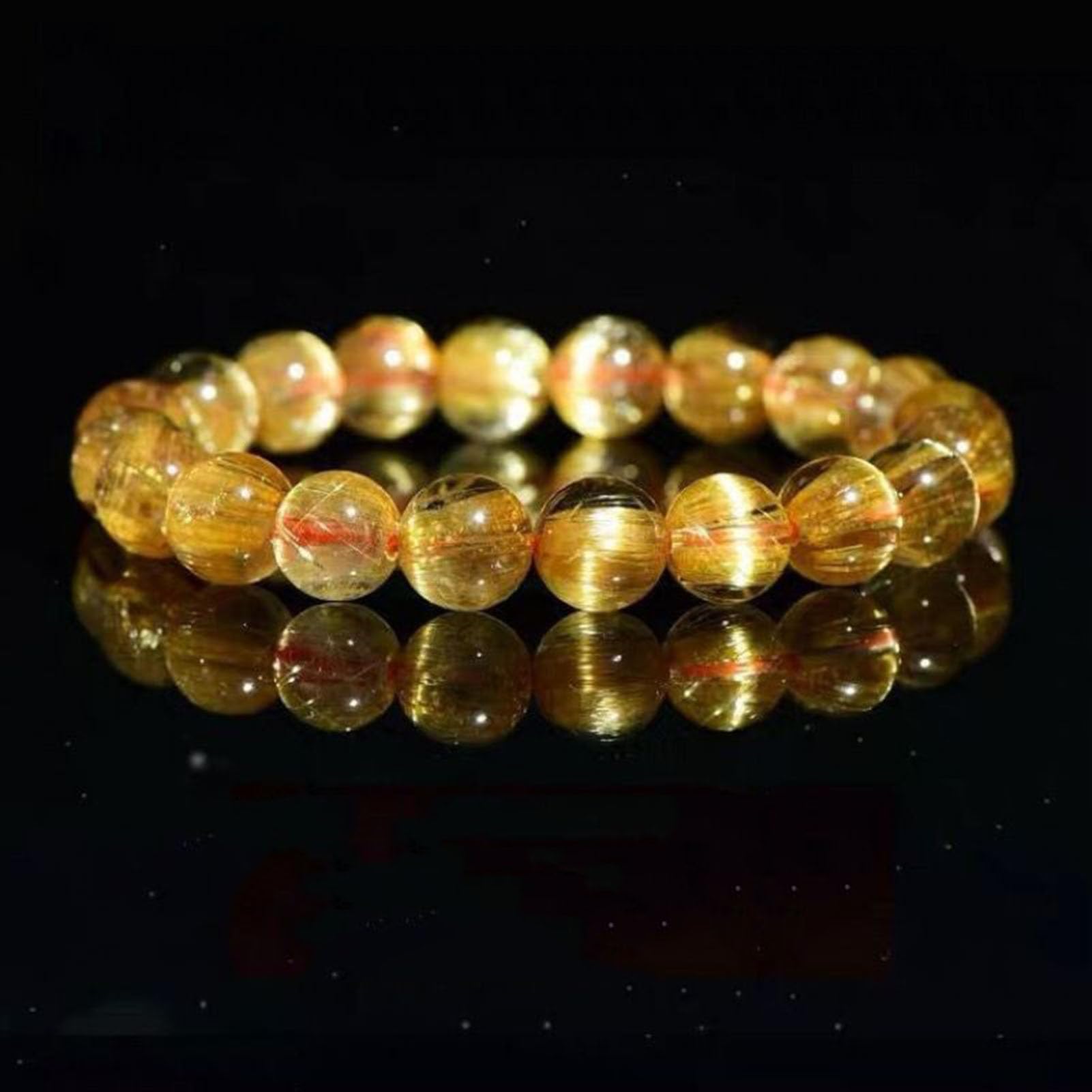 Braccialetti quarzo rutilato naturale, braccialetti elasticizzati perline | Bracciale in cristallo di titanio citrino per portare ricchezza, successo, energia curativa per unisex