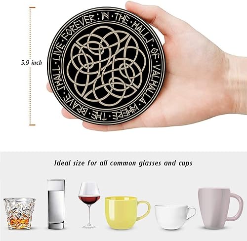 Miniatura 2 de HUXJOKO Juego de 6 posavasos para bebidas, posavasos de cerámica absorbente mágica vikinga negra, alfombrilla redonda de piedra, con base de corcho