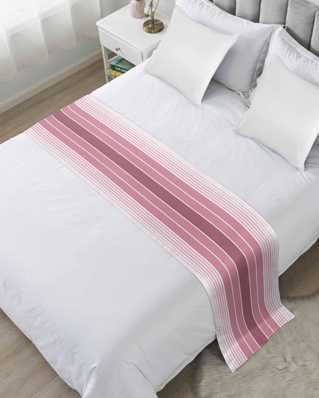King Bed Runner Gradient Pink Geometric Stripe Bedding Runner Scarves Decorative Bed Scarf, Ombre Modern Art Soft Bed Runners for Bedroom Hotel Wedding 102x20IN