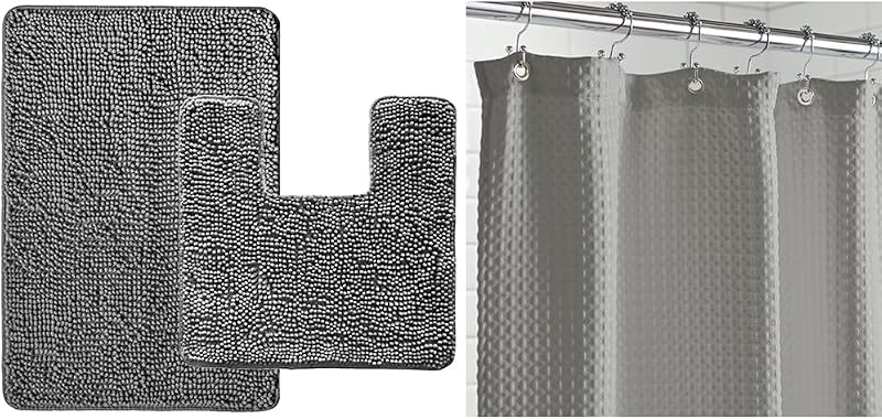 Toilet Rug Set and Shower Curtain Size 72x78, 2 Item Bundle