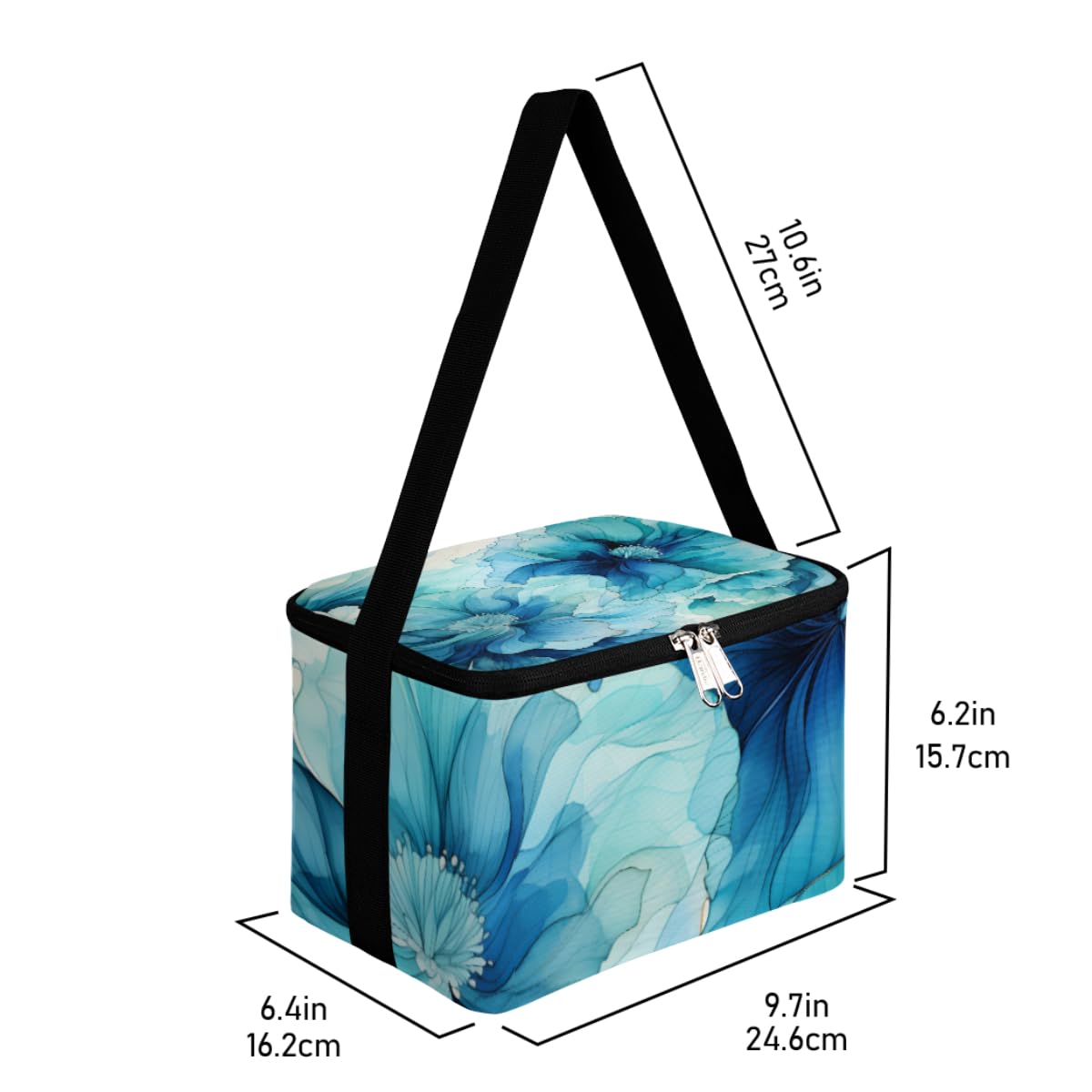 GzLeyigou Lunch Bags for Women Men 9 Cans,Abstract Elegance Floral Hot & Cold Food Delivery Bag Insulated Grocery Bag Insulated Lunch Box Blue Cooler Bag for Office Work Picnic Beach