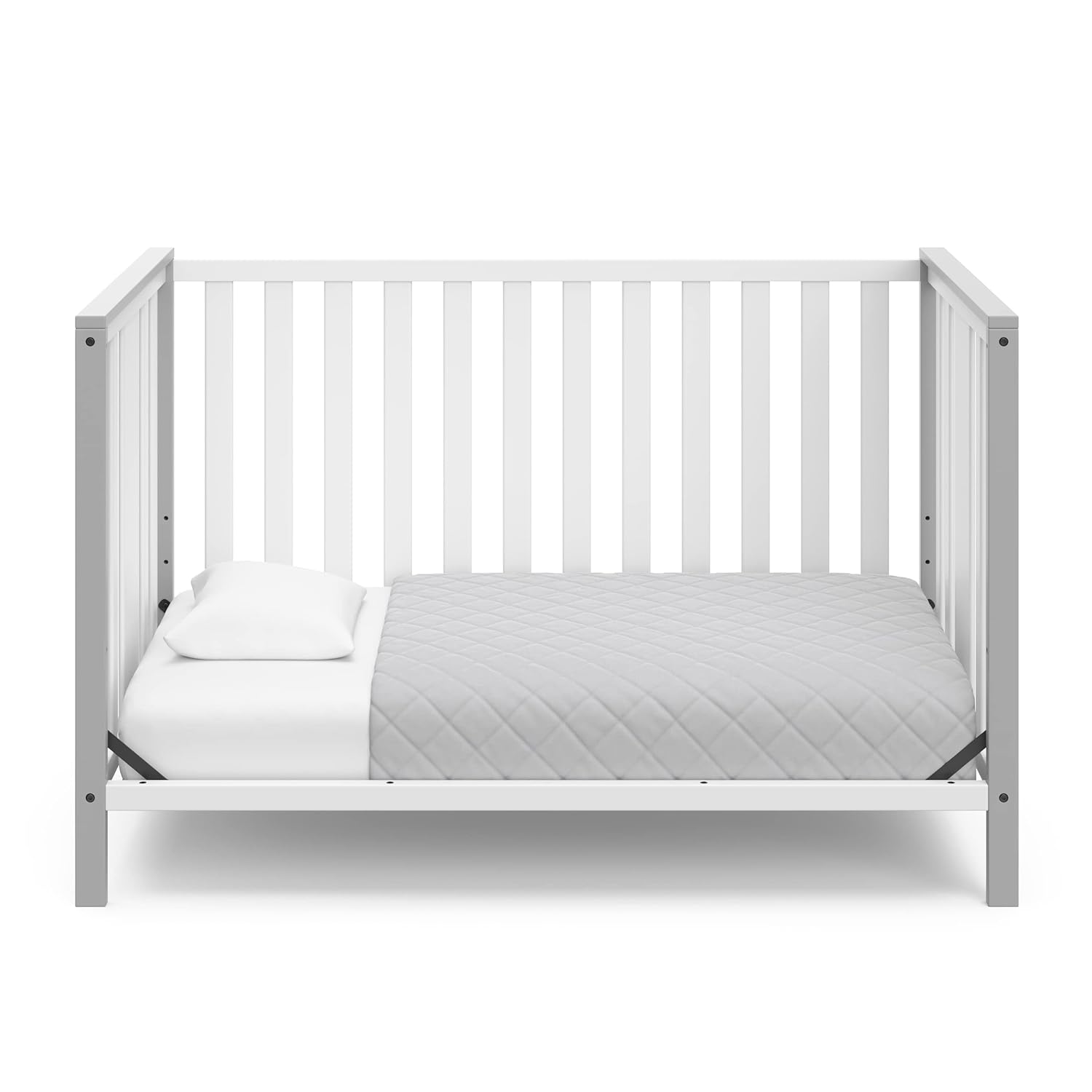 Storkcraft Modern Pacific 4-in-1 Convertible Crib – GREENGUARD Gold Certified, Converts from Baby Crib to Toddler Bed and Full-Size Bed, Adjustable Mattress Support Base (White with Pebble Gray)