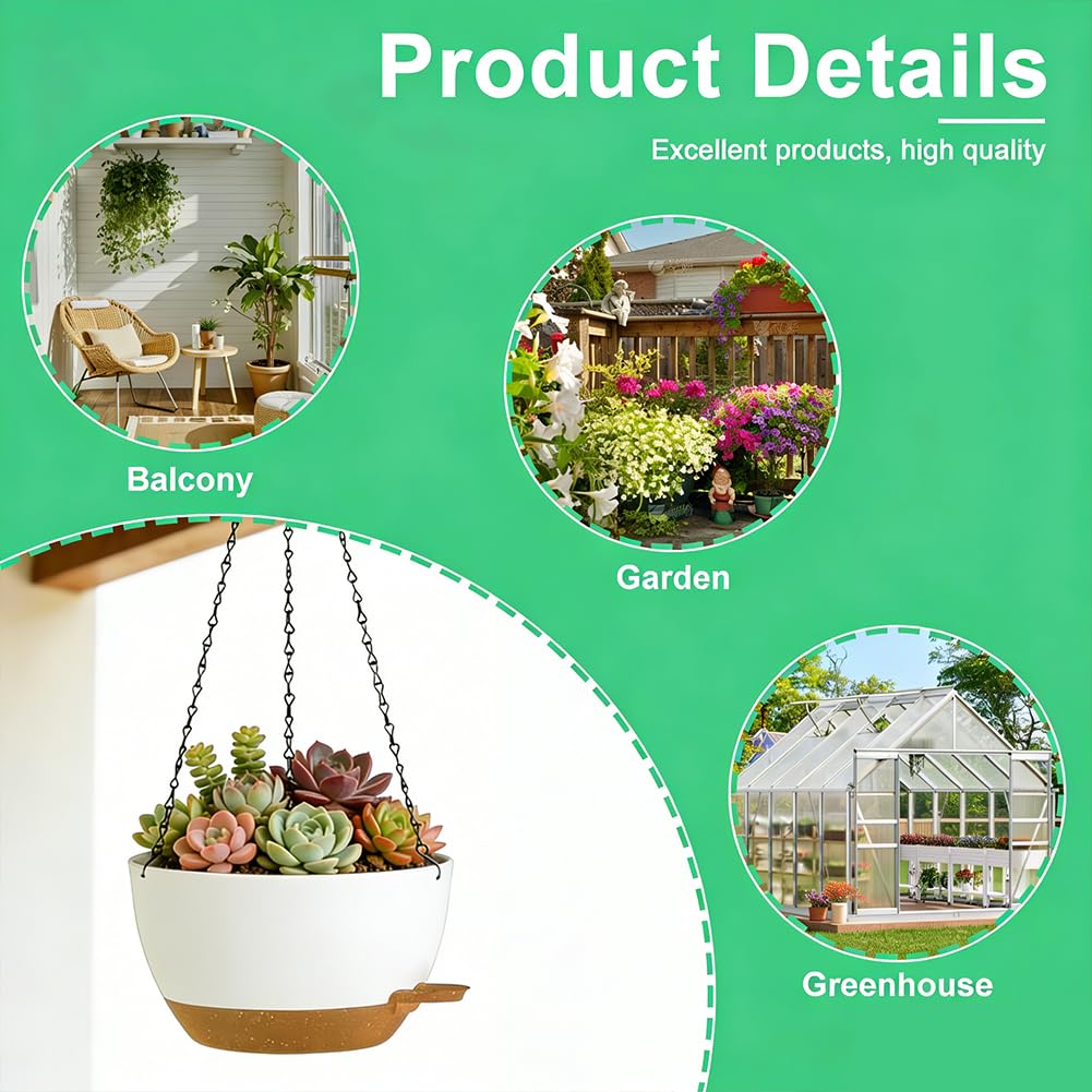 FARYODI Jardinières suspendues auto-arrosantes, 3 pièces, blanches | Pot de fleurs suspendu 25 cm, avec drainage pour balcon, salon, cuisine, jardin