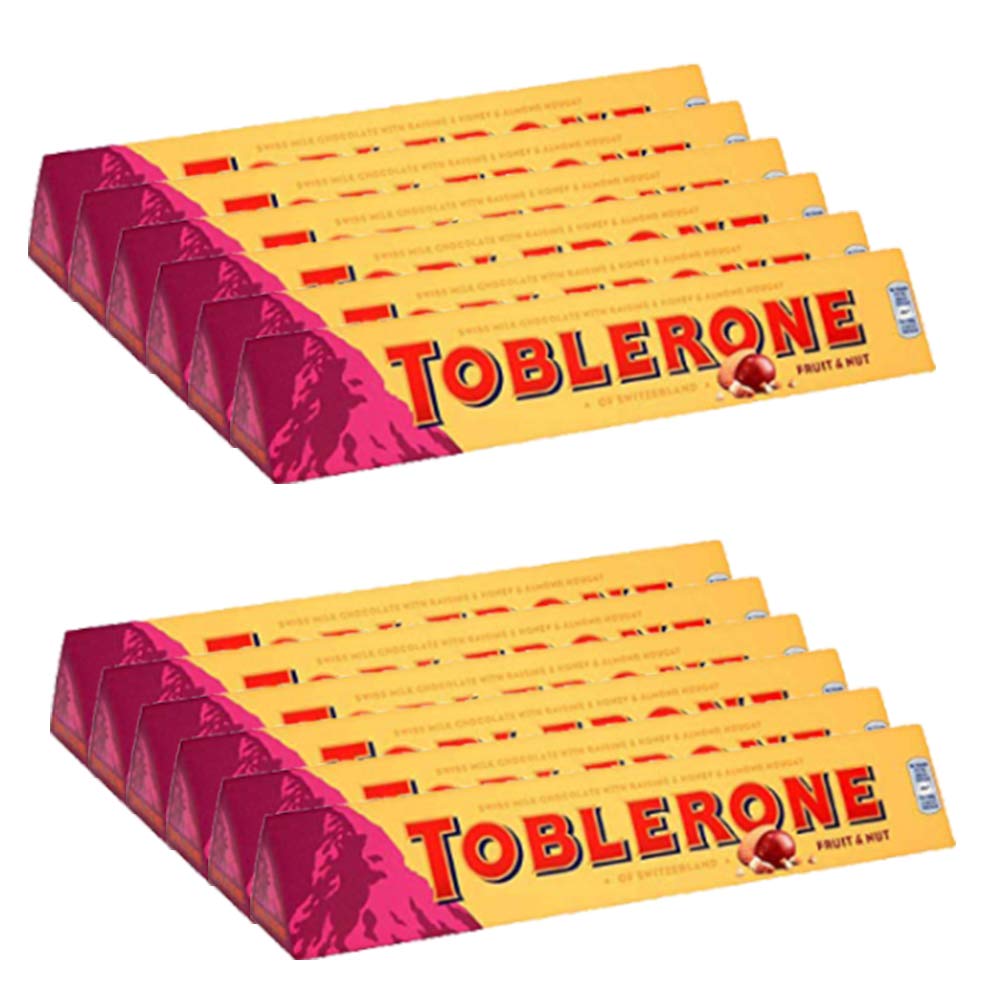 Toblerone of Switzerland Fruit & Nut with Raisins, Honey & Almond Chocolate Bar, 12 Pack Pouch, 12 X 100 G, 1200 Gm