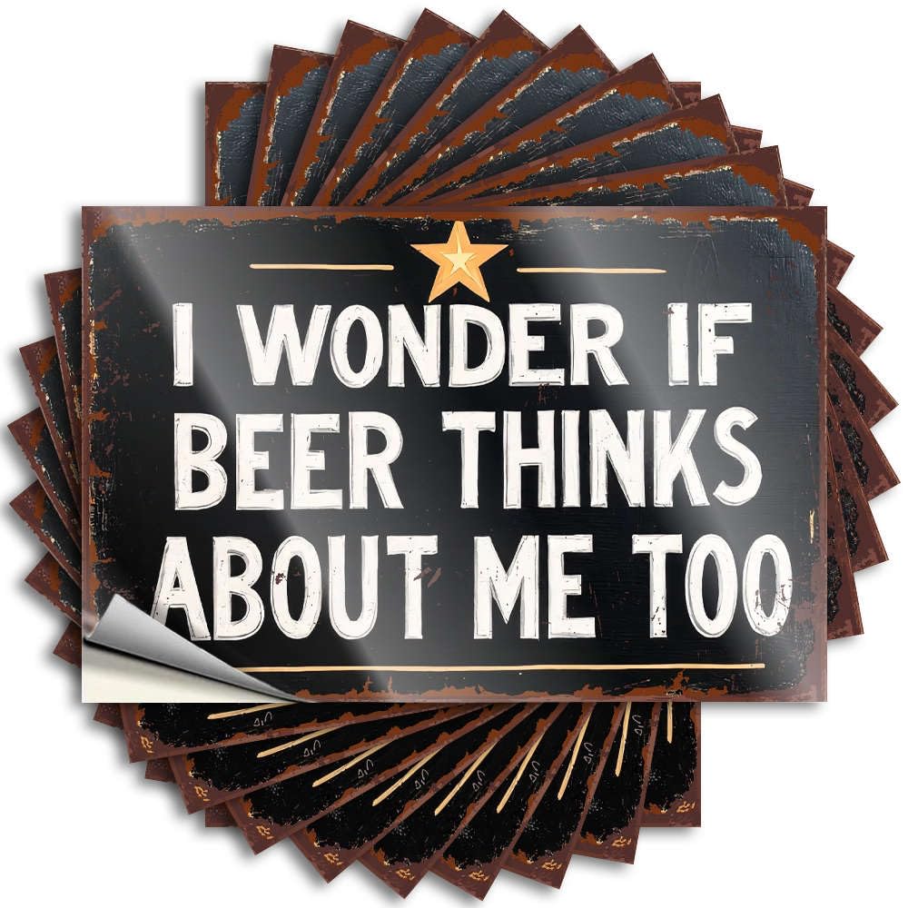 Sticker Cool Wall Decor Durable Vinyl - I Wonder If Beer Thinks About Me Too. Helmet for Essentials Use(8X12CM)