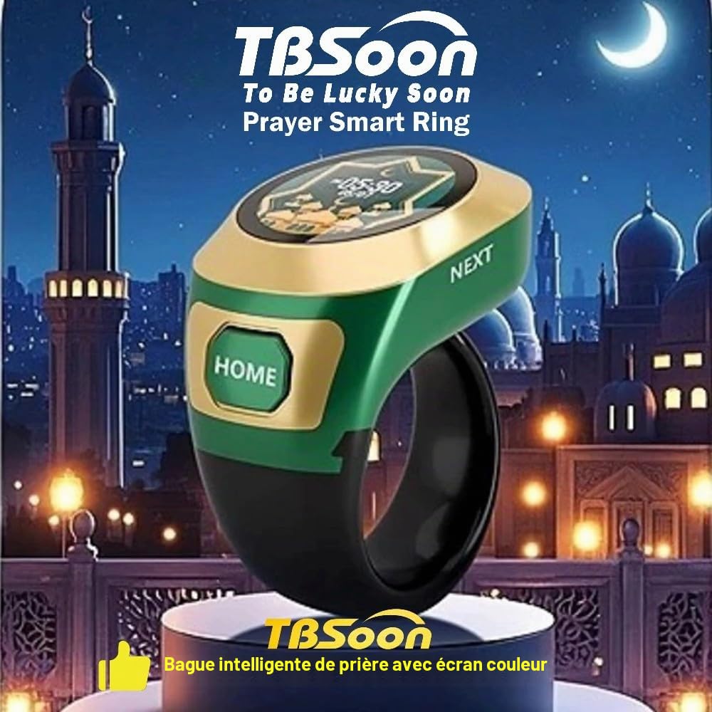 Bague connectée TBSoon avec écran couleur,compteur de chapelet,bague de prière,images interchangeables,chapelet électronique,de pardon,cadeau pour l'Aïd el-Fitr l'Aïd el-Adha et le Ramadan