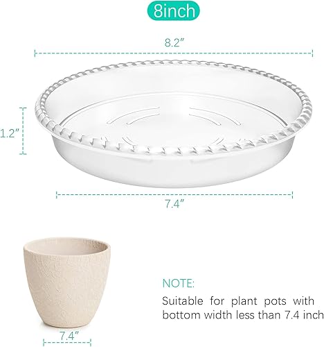 Miniatura 9 de FUTED Paquete de 6 platillos transparentes para plantas de 6, 8, 10, 12, 14 pulgadas, bandejas de plástico duraderas para interiores, platillo