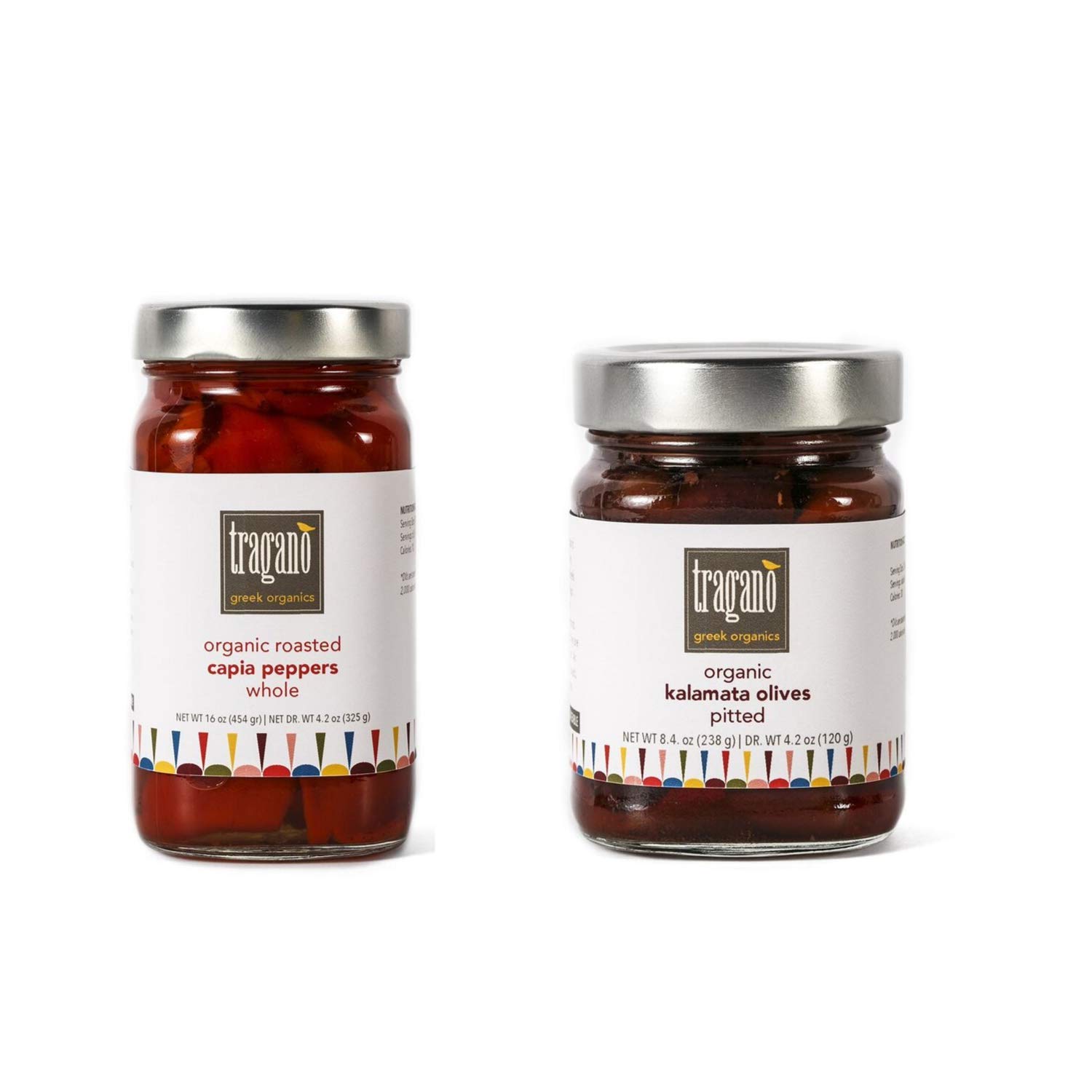 Tragano Greek Organics Premium Combo - Pitted Kalamata Olives and Whole Fire-Roasted Red Peppers