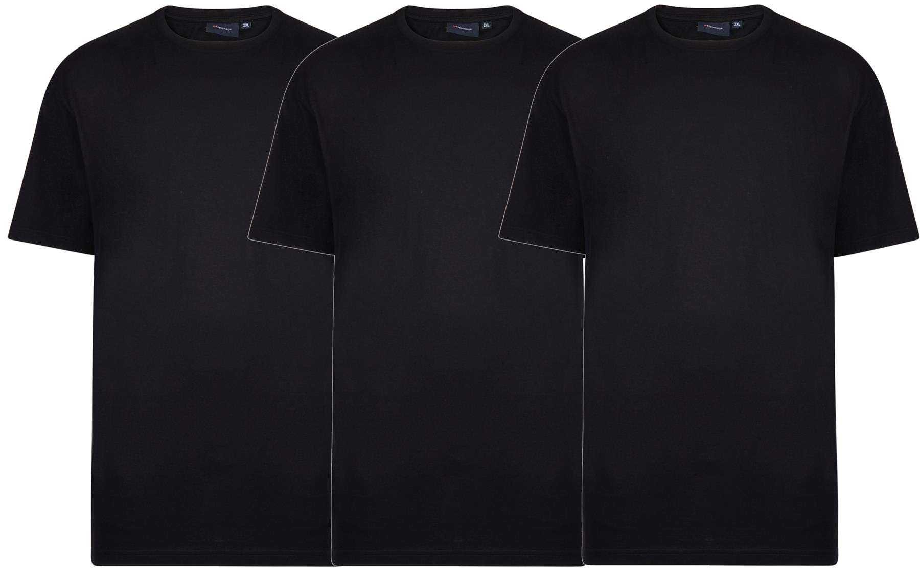 Espionage Mens Big Size Triple Pack Premium Combed Cotton Crew Neck Tee Shirt in Black in 5XL