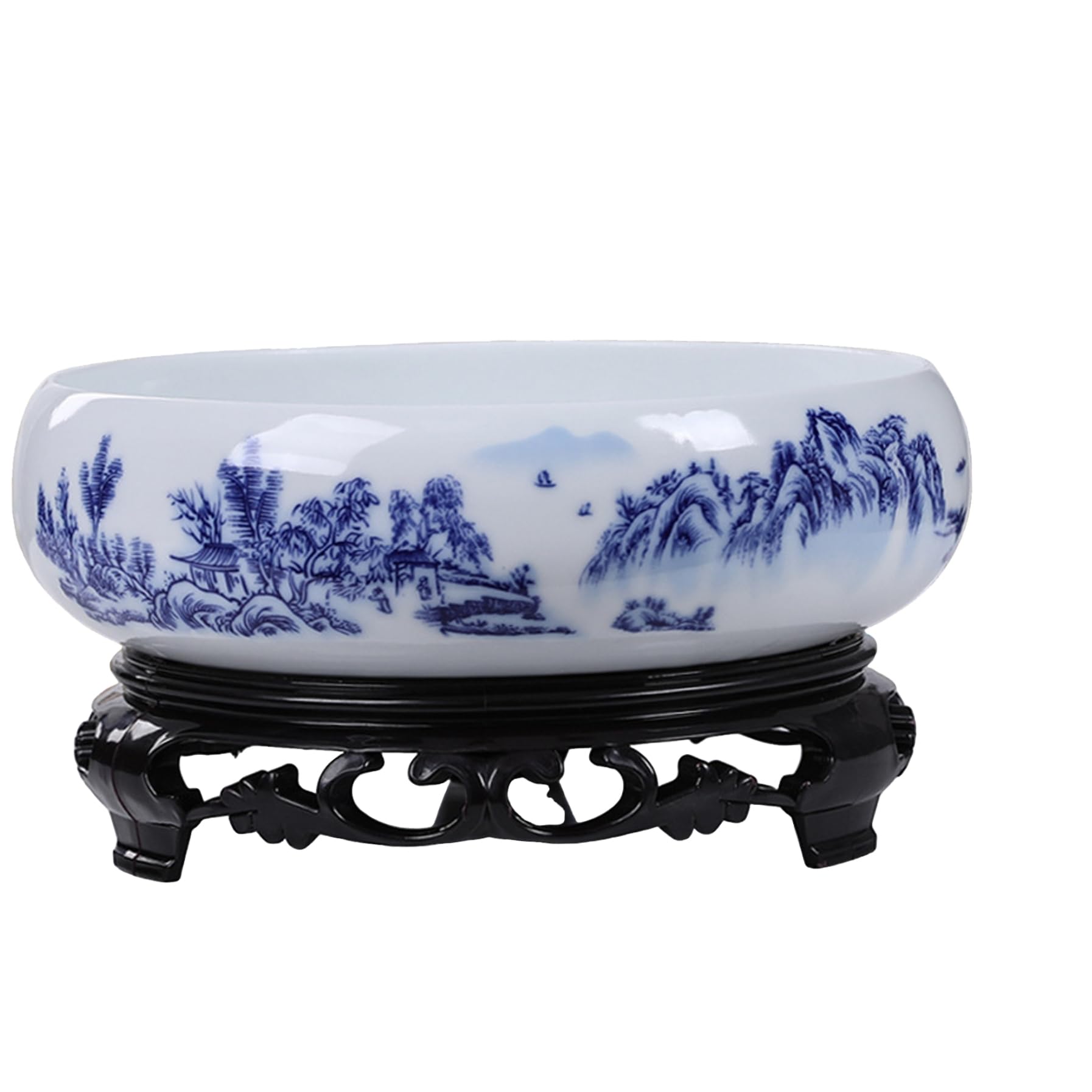 Ngbbby Style1 Lotus Planter With Base Blue And White Ceramic Lotus Bowl Planter Decorative Round Flowerpot Hydroponic