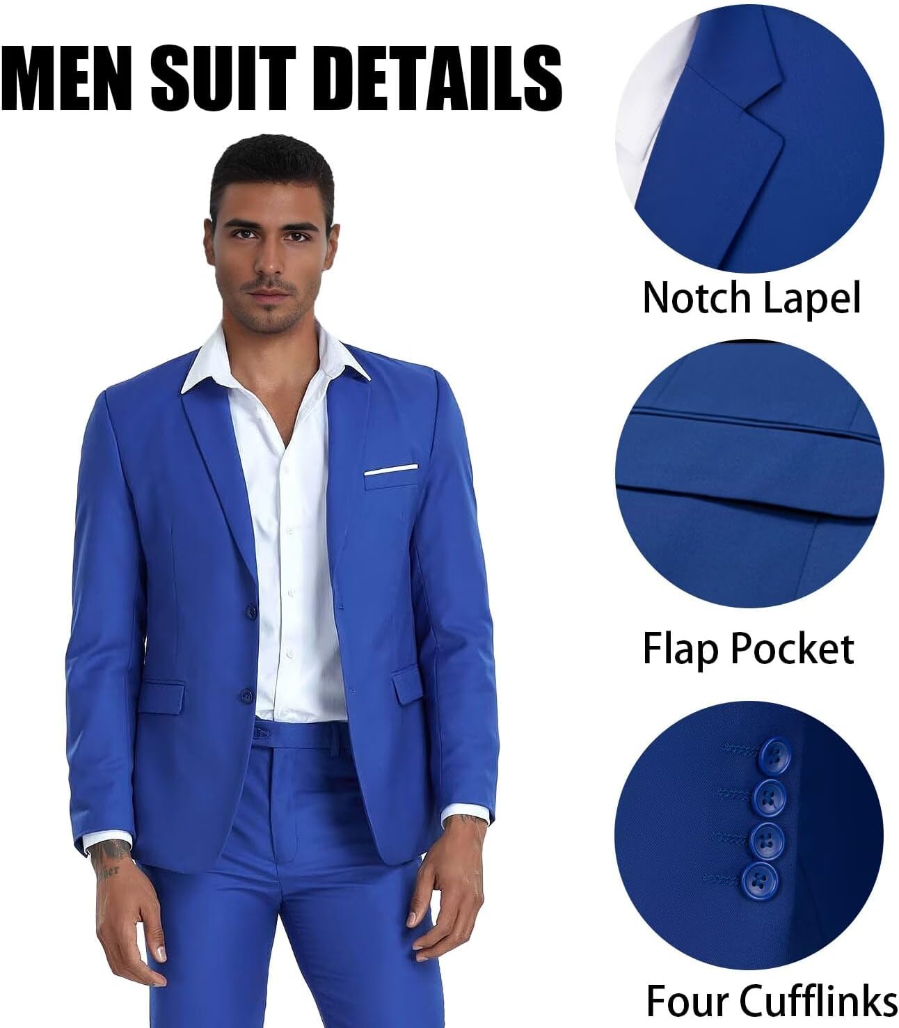 Netsky Men's Suit Slim Fit 2 Piece Prom Suits Two Button Jacket Pants Tuxedo Formal Wedding Dinner Business - Image 3