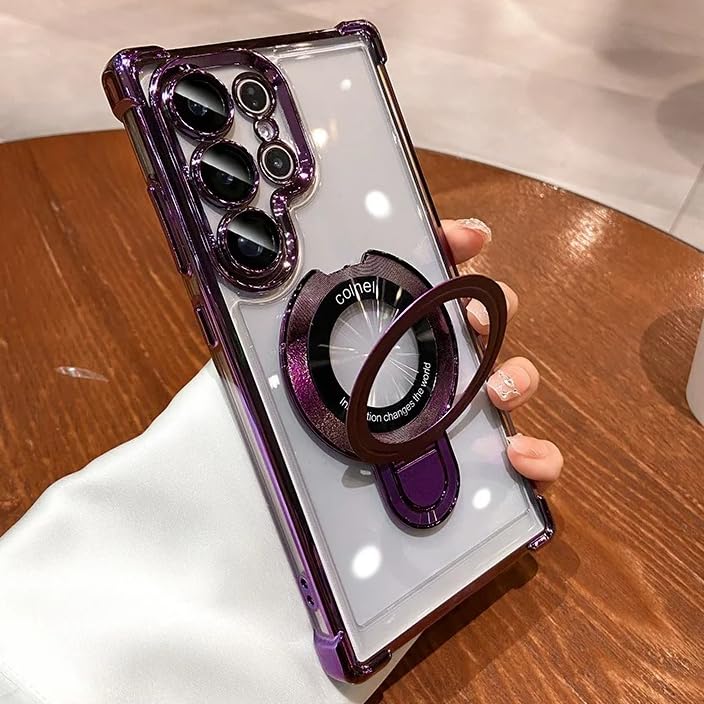 ZXDK Magnetic Kickstand Holder for Samsung Galaxy S24 S23 S22 Ultra S23 FE Plus Case Compatible with Magsafe, with Camera Lens Protector, Millitary