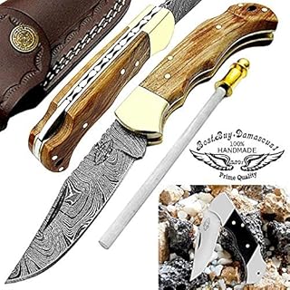 Best.Buy.Damascus1 Ultimate Folding knife Olive Wood Pocket Knife Compact, Damascus Knife - Ideal for Outdoor, Survival, Camping & Everyday Use Knife Set - Best.Buy.Damascus1