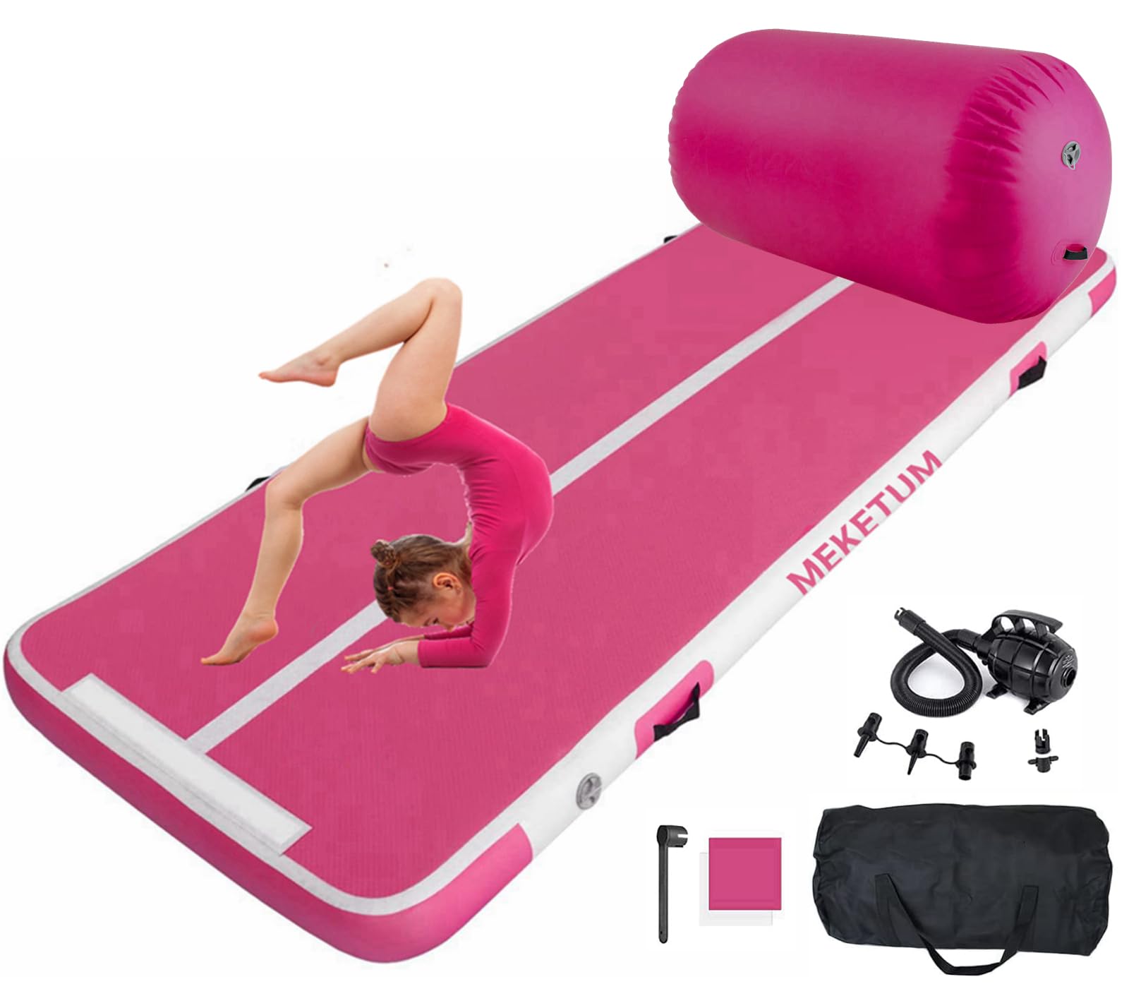 Air Track Tappetino Ginnastica Artistica 2 3 4 5 6 Metri 10/20CM Spessore Materasso Ginnastica da Casa/Yoga/Formazione/Cheerleading/Divertimento Acqua con Pompa (Rose Plus, 3M15)