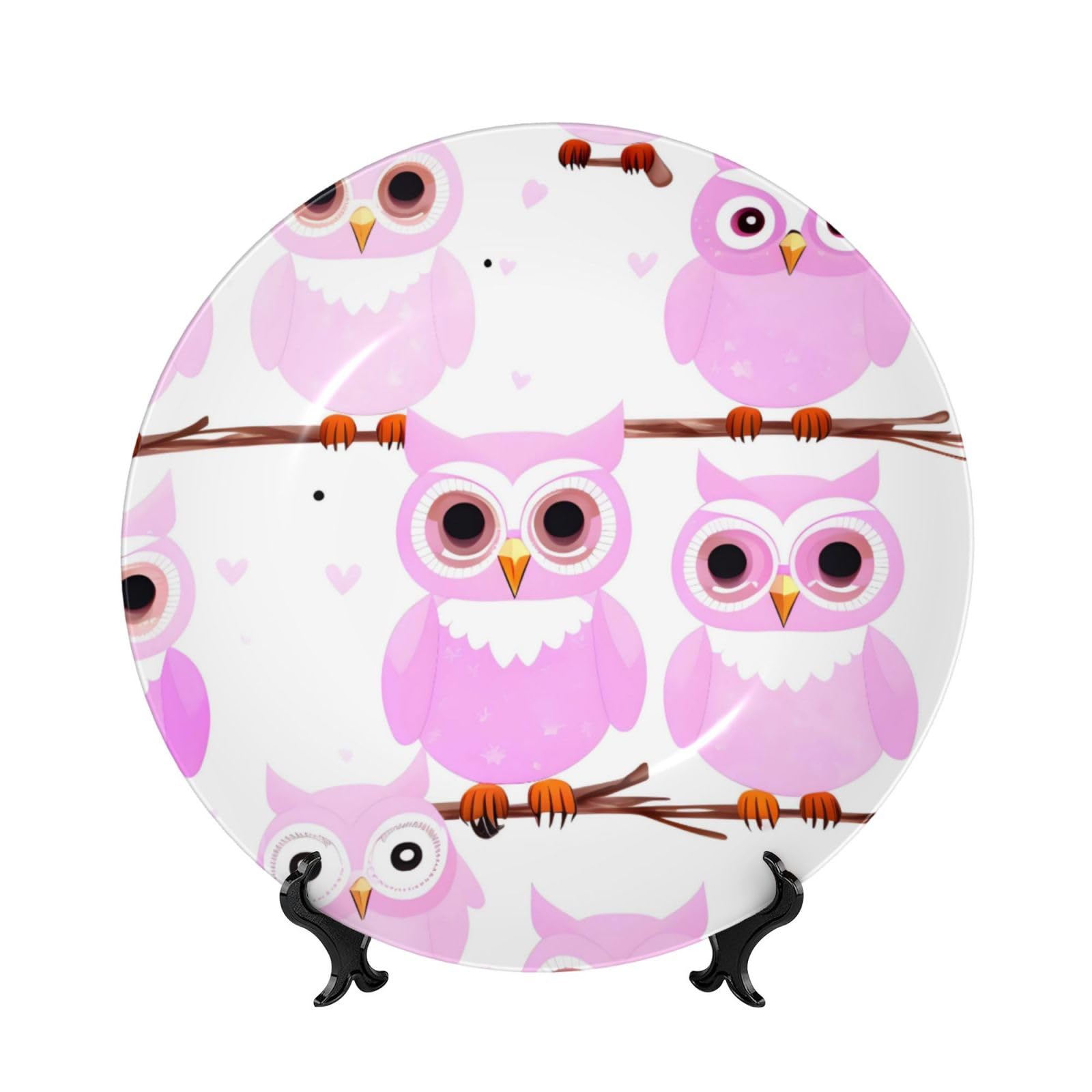 SXZVVBN Cute owl Bone China Decorative Plate Art with Stand Removable Adhesive Hanging for Home Office 7in