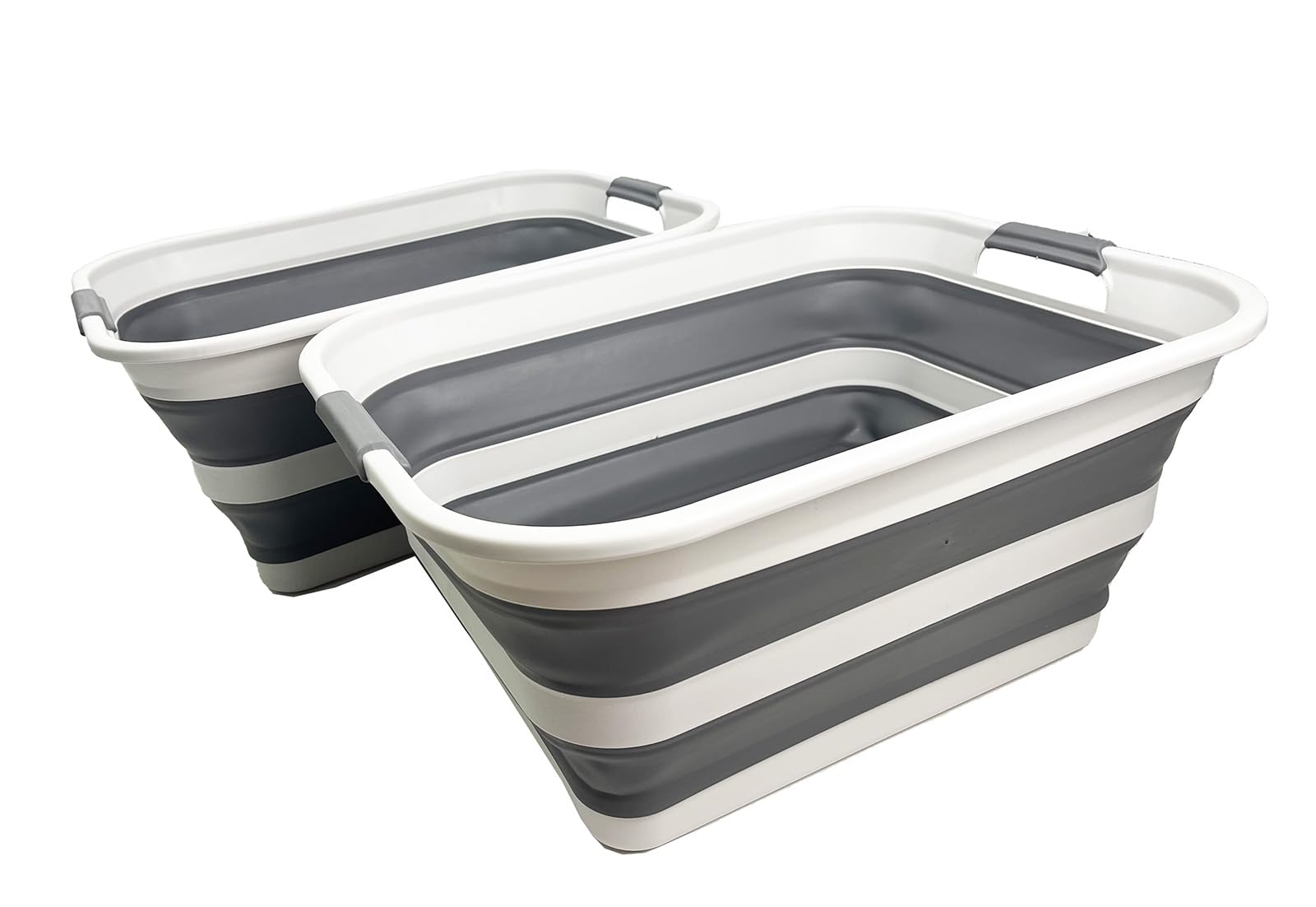 SAMMART Zusammenklappbarer Wäschekorb aus Kunststoff mit Griff/Faltbarer Pop-Up-Aufbewahrungskorb – platzsparende Waschwanne/Aufbewahrungsbedarf (Grey/Steel Grey, 42L (Set of 2))