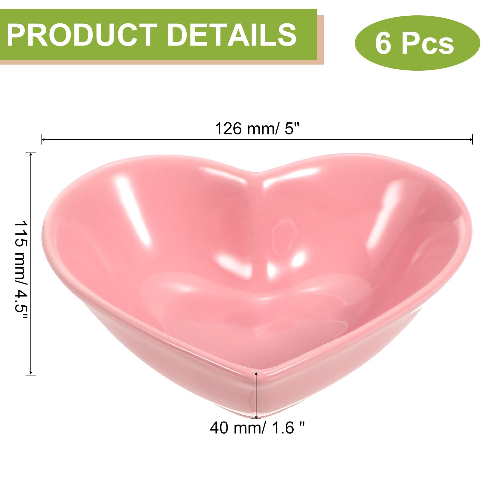 QUARKZMAN Cuenco De Cerámica En Forma De Corazón Rosado, Juego De 6 Platos De Porcelana De 5 Pulgadas, Platos Pequeños Para Aperitivos Y Salsas Para Cocina Hogar Boda Fiesta Restaurante
