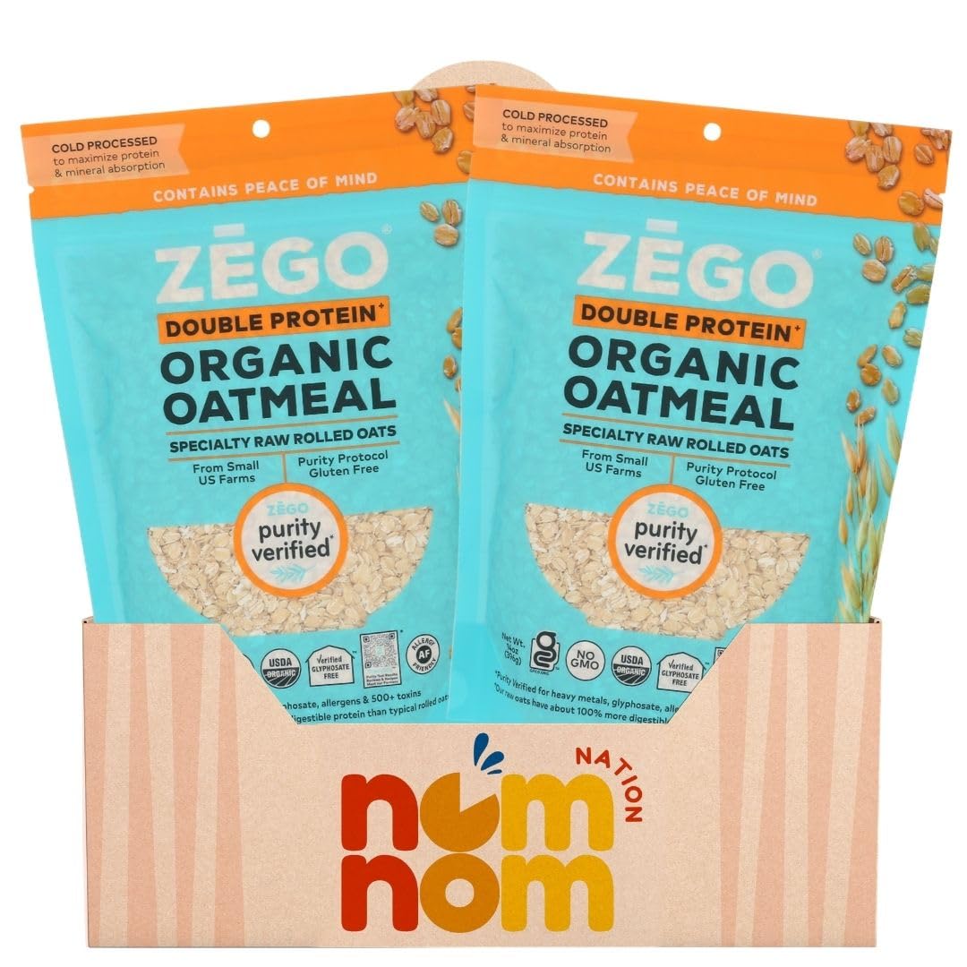 Zego Instant Hot Cereal – (Pack of 2, 14 oz) – Organic Breakfast Grain with Rolled Oats – Protein Blend for Morning and Overnight Use with Refrigerator Magnet – 3 items