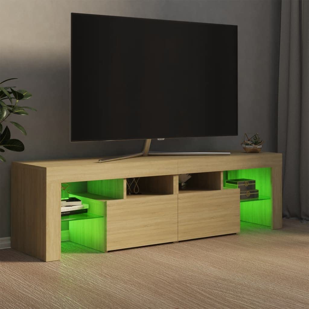 vidaXL TV-Schrank mit LED-Beleuchtung TV Möbel Fernsehtisch Wohnzimmermöbel Lowboard TV Ständer Mediamöbel Fernsehschrank Sonoma-Eiche 140x36,5x40cm