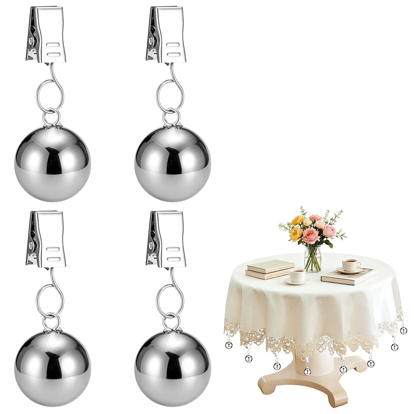 AiQInu 4 Stück Tischdeckenbeschwerer, Tischdecken Gewichte, Tischdeckenklammern Edelstahl, 65g Schwer  Windfest, Tischdeckenhalter Klemme für Garten, Camping, Hochzeit, Outdoor