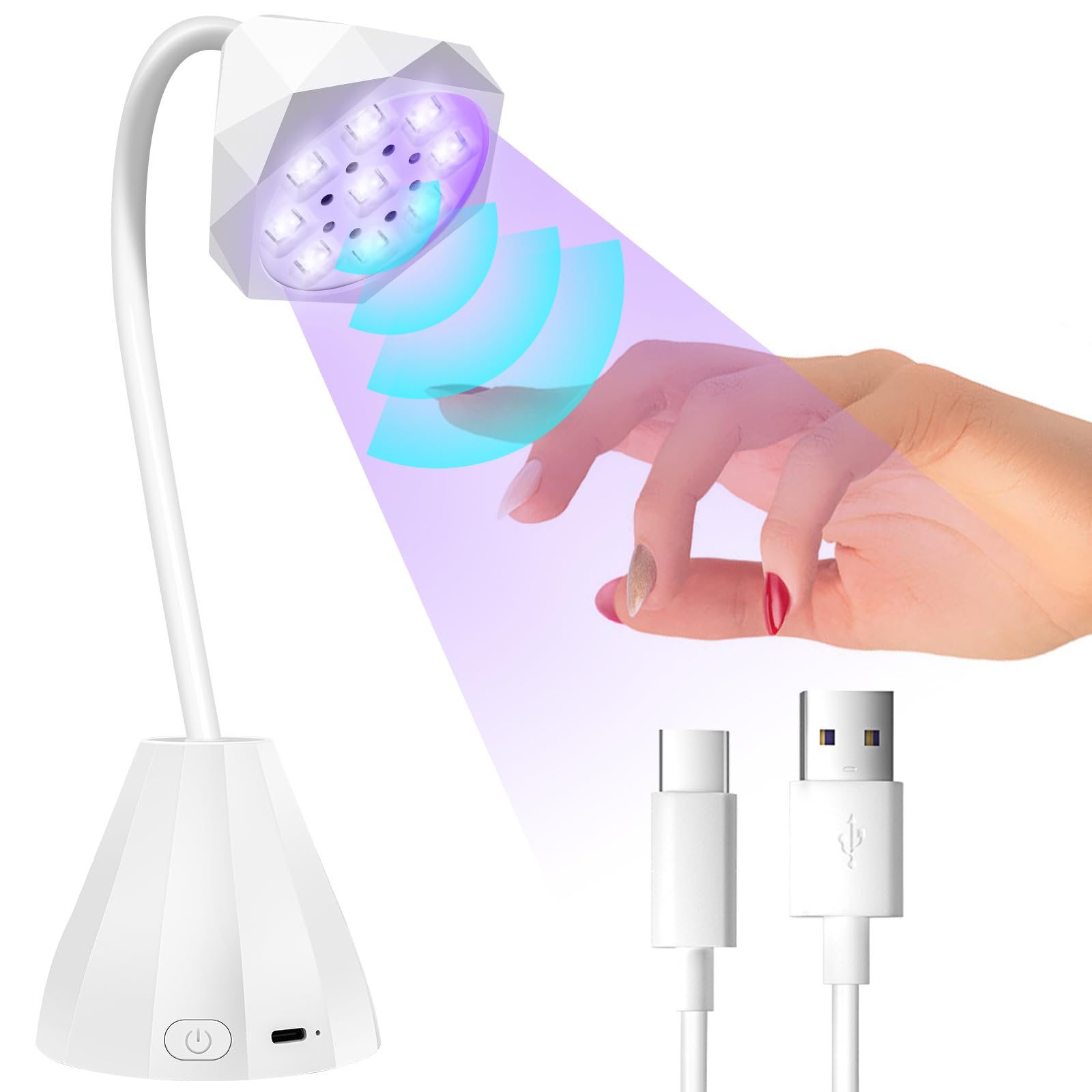 ANRUIUV Lamps for Gel Nails with Smart Sensor, 27 W Flash Cure Nail Lamp, Hand Free Gooseneck UV Lamp, Portable Mini Nail Lamp for Gel Nails or Nail Art DIY at Home & Salon, White