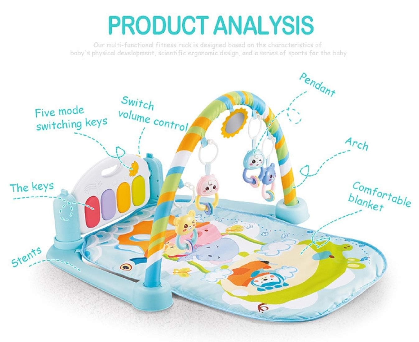 KESI Ornaments Baby Piano Play Mat for Newborns & Infants|Kick and Play Musical Gym with Lights & Sounds|Tummy Time Activity Mat with Hanging Toys| Foldable & Non-Toxic Baby Play Gym for Boys & Girls - Image 2 thumbnail
