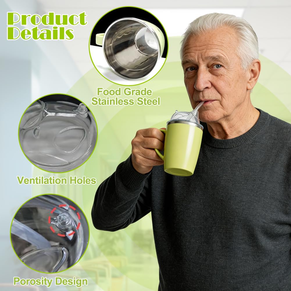 Kubek z dzióbkiem 3 w 1, dla seniorów, 350 ml, z uchwytem i słomką 30 cm, dla dorosłych z niepełnosprawnością, kobiet w ciąży i osób starszych
