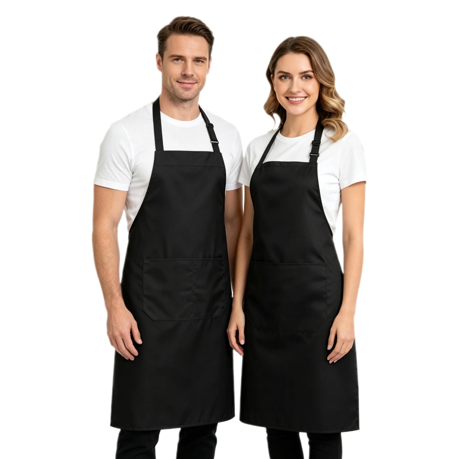 ZJEEACO 2Pcs Black Apron for Women Men, Adjustable Bib Kitchen Aprons with 2 Deep Pockets, Waterproof Cooking Apron for Outdoor BBQ, Restaurant Chef, Christmas Halloween and Daily Cooking