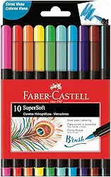 Caneta Ponta Pincel, Faber-Castell, Supersoft Brush, 15.0710SOFT, 10 Cores