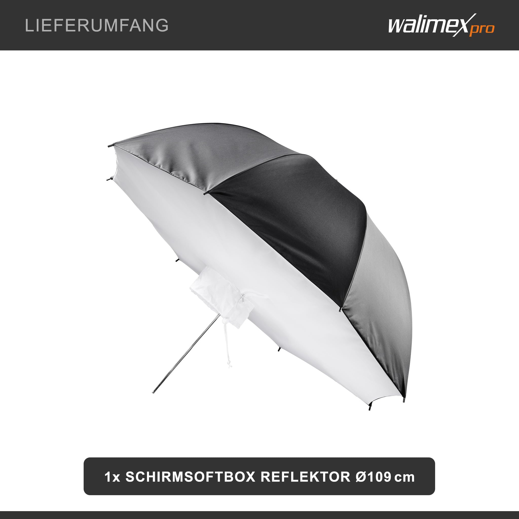 Walimex pro Riflettore softbox ombrello 109 cm - Soluzione professionale per riflessi ottimizzati nella fotografia di ritratti e prodotti con una vestibilità perfetta e una lavorazione di alta qualità