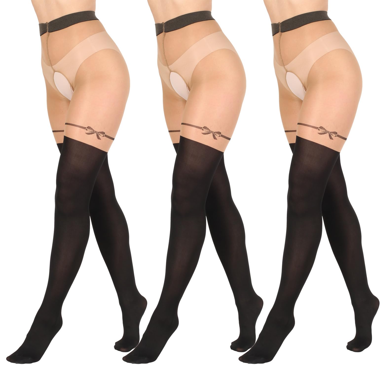 BANANALU 20 Den Overknee Sexy Ouvert Strumpfhose mit offenem Schritt Cutout Intimo Secret Daino-Nero - 3er Set M