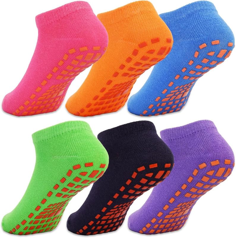 KETKARNylon 6 Pairs Non Slip Ankle Length Socks For Kids,Women,Men,Elderly, Slipper Socks With Grips For Hospital Yoga Pilates Indoor Sports, Multicolour