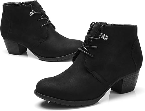 Miniatura 5 de VJH confort Botines para mujer, con cordones, punta redonda, cómodos, de tacón bajo, con cremallera lateral