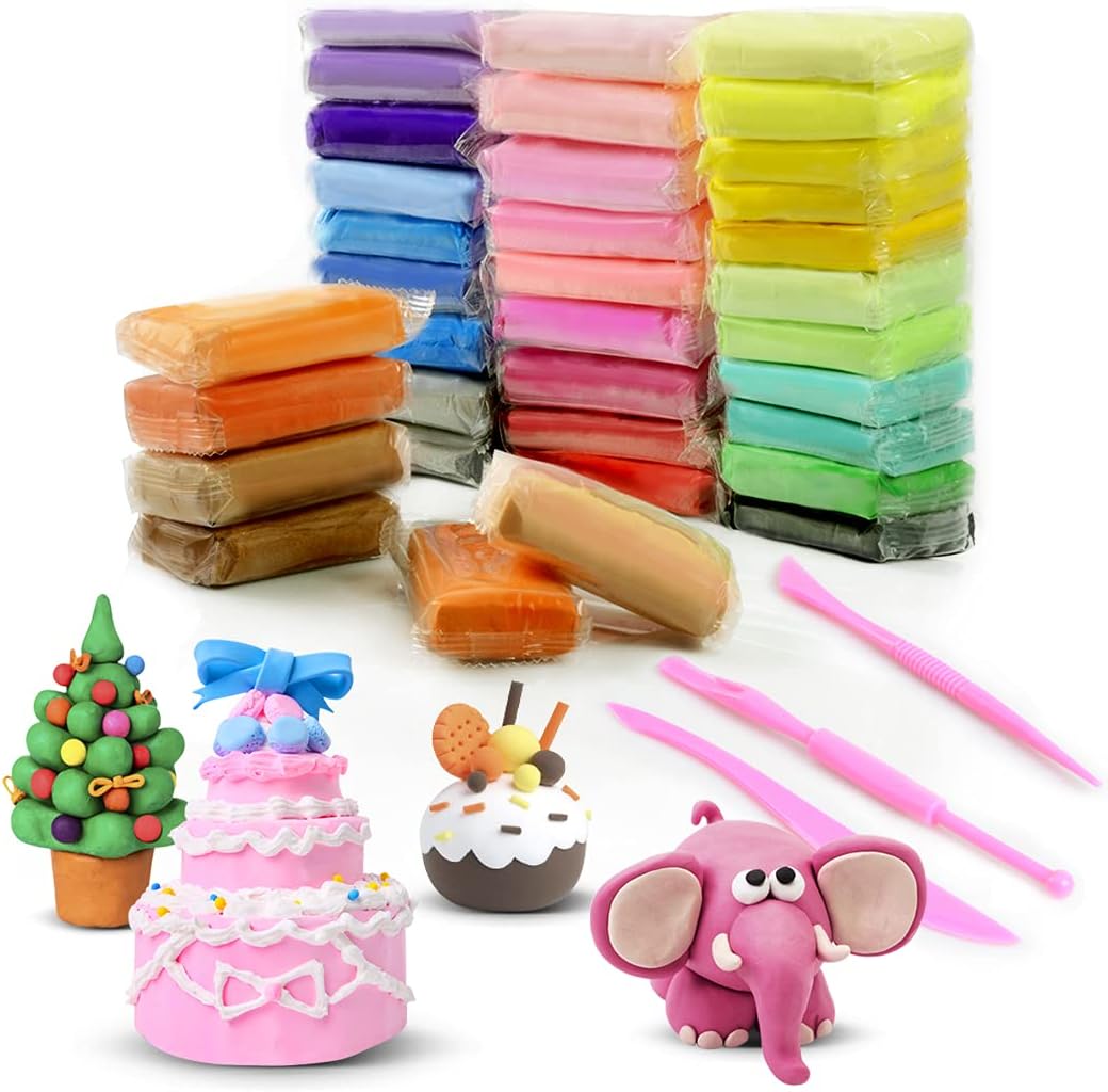 36 Colors Air Dry Clay, Magical Light Modeling Clay with Sculpting Tools, Creative Art DIY Crafts Clay Dough as Great Gift, Safe and Fun Toy