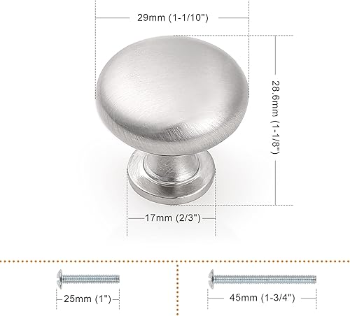 Miniatura 2 de Probrico Paquete de 25 perillas para gabinete, pomos redondos para muebles en acabado de níquel cepillado, perillas de cocina de 1-316 pulgadas de