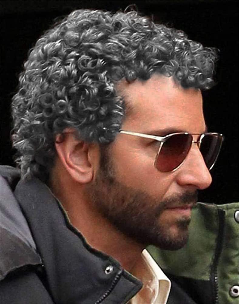 Amnenl Grey Afro Curly Wig for Men 80s Disco Fluffy Synthetic Gray Elf Wig for Halloween Cosplay Hair Wigs