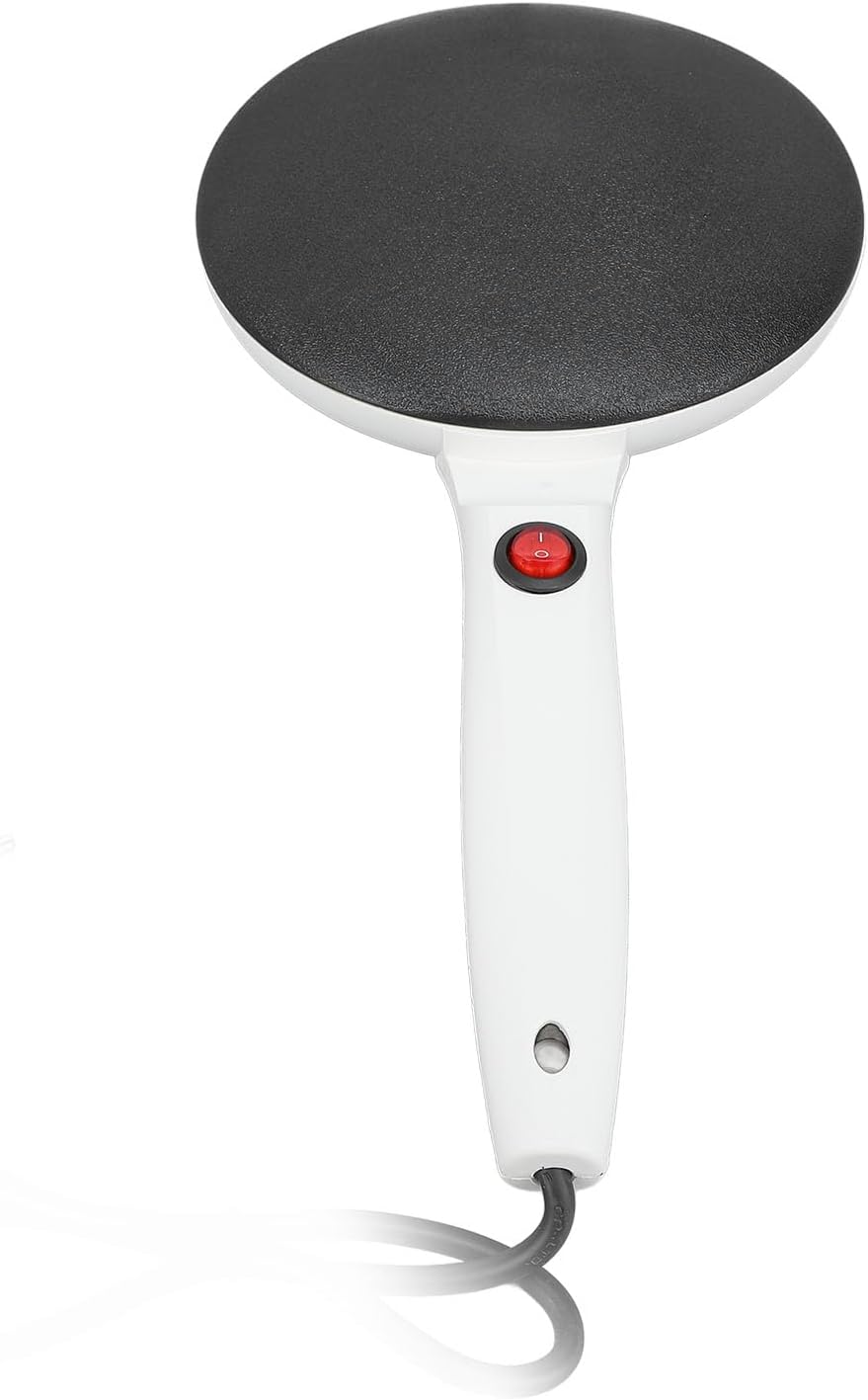 Electric Crepe Maker, Auto Temperature Control 8 Inch Even Heating Non Stick Coating Instant Crepe Maker White Base with Egg Whisk Tray