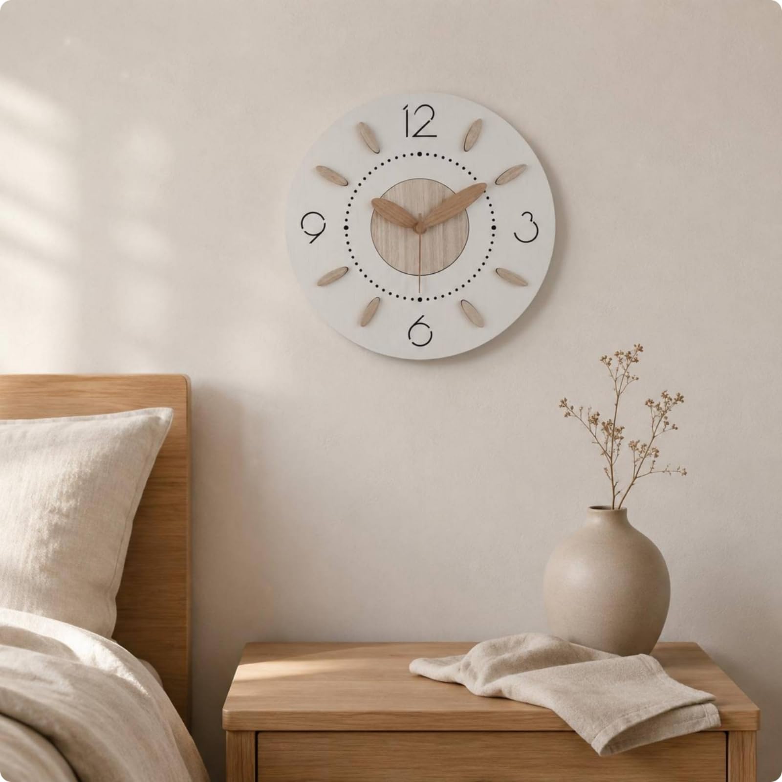Milageto Wanduhr Moderne Holz mit Klarem Zifferblatt Und Deutlichen Ziffern Geräuschlos für Angenehme Ruhe Dreidimensionaler Look für Wohnzimmer Schlafzimmer Büro Praxis, B-Modell, 15 Zoll