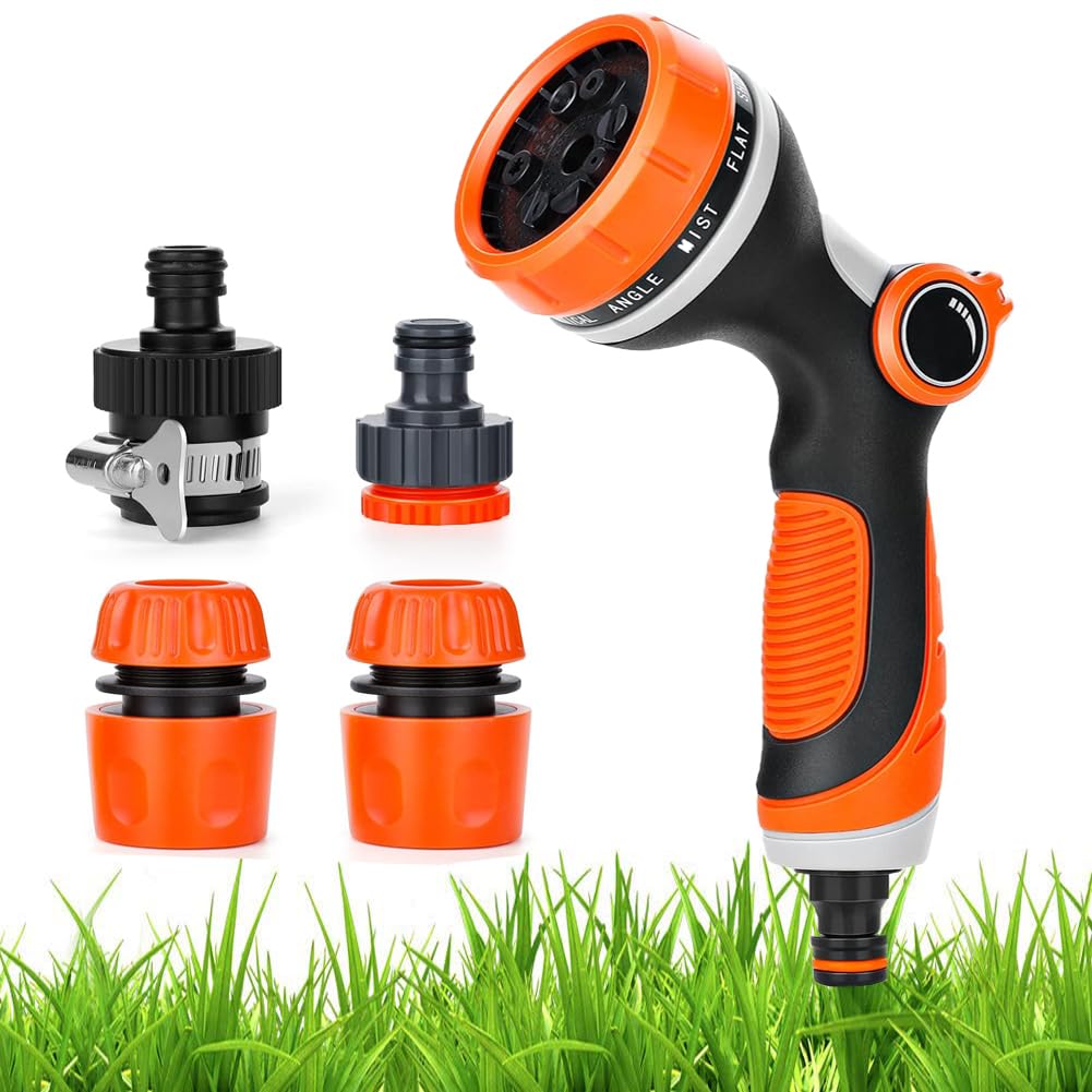 Garden Hose Pipe Spray Set, 10 Adjustable Patterns Hose Nozzle, High-Pressure Anti-Slip Water Hose Spray for Car Washing, Cleaning, Watering Lawn and Garden