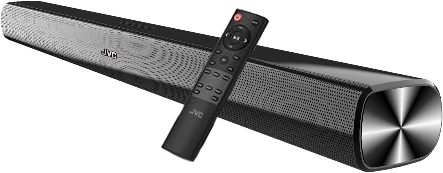 JVC Black Sound Bar: Bluetooth, FM Radio, USB, AUX, Optical, HDMI (ARC), 30W Output, Remote Control