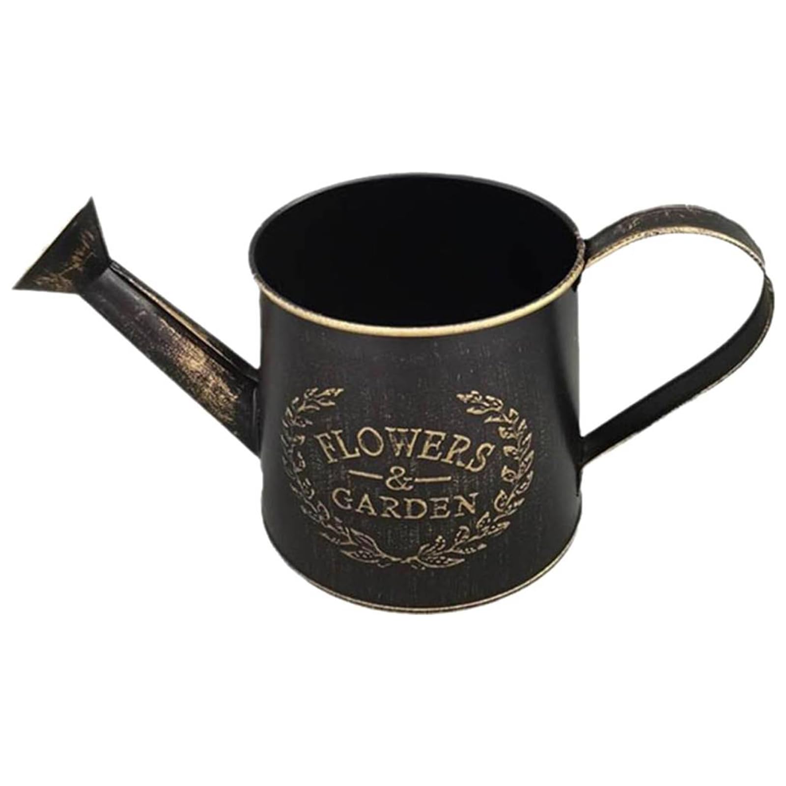 Vintage Metal Flower Watering Can with Handle Small Garden Watering Bucket Galvanized Metal Watering Can for Indoor Plants Succulents Balcony and Outdoor (Black)