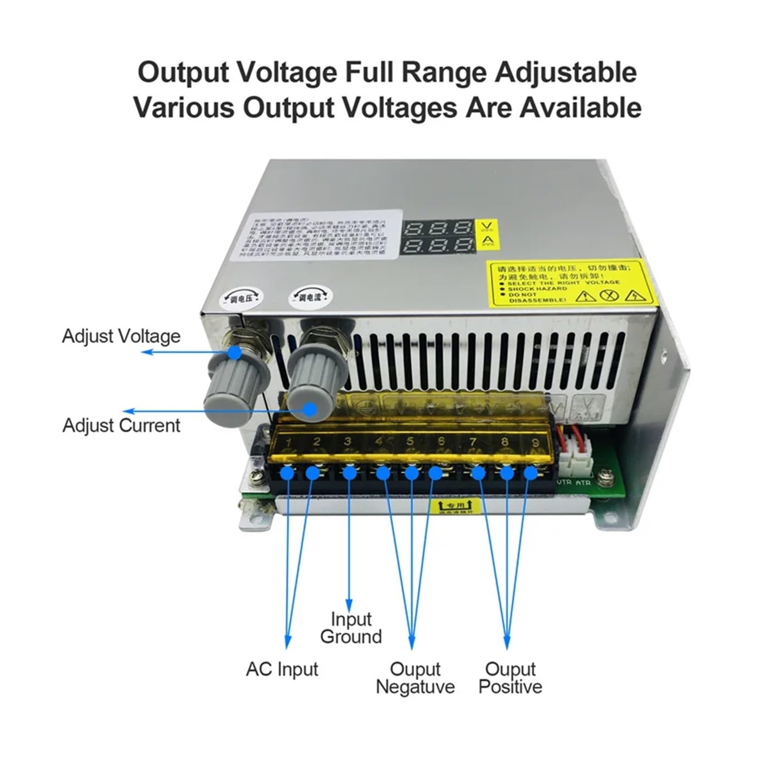Fuente de alimentación conmutada con pantalla digital de 1000 W, CA a CC, 0-12 V, 24 V, 36 V, 48 V, 60 V, 80 V, transformador ajustable HJS-1000 para dispositivos electrónicos, de automatización,(80V