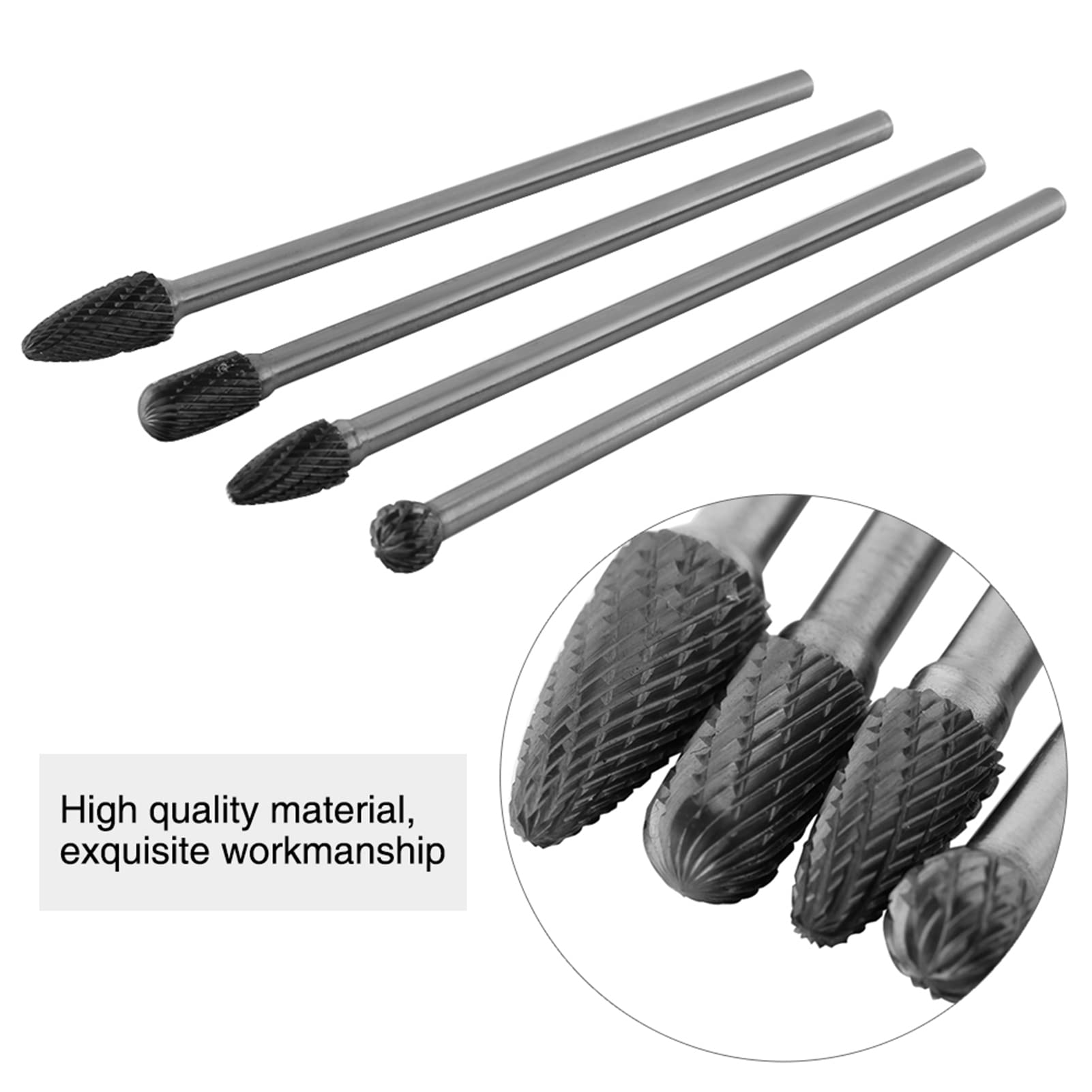 4pcs 6mm Shank, Cemented Carbide Files Double Cut Burr Cutting Burs Set Metalworking Tool Metalw
