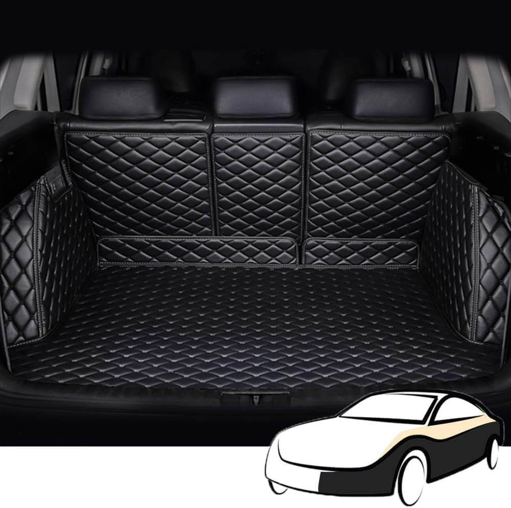 Voller Surround Auto Leder Kofferraummatten für Hyundai Tucson Hybrid/Plug-in Hybrid 2021-2022 2023 2024 2025, wasserdichte Anti-Scratch Leder Kofferraum Schutzmatten Zubehör,Black