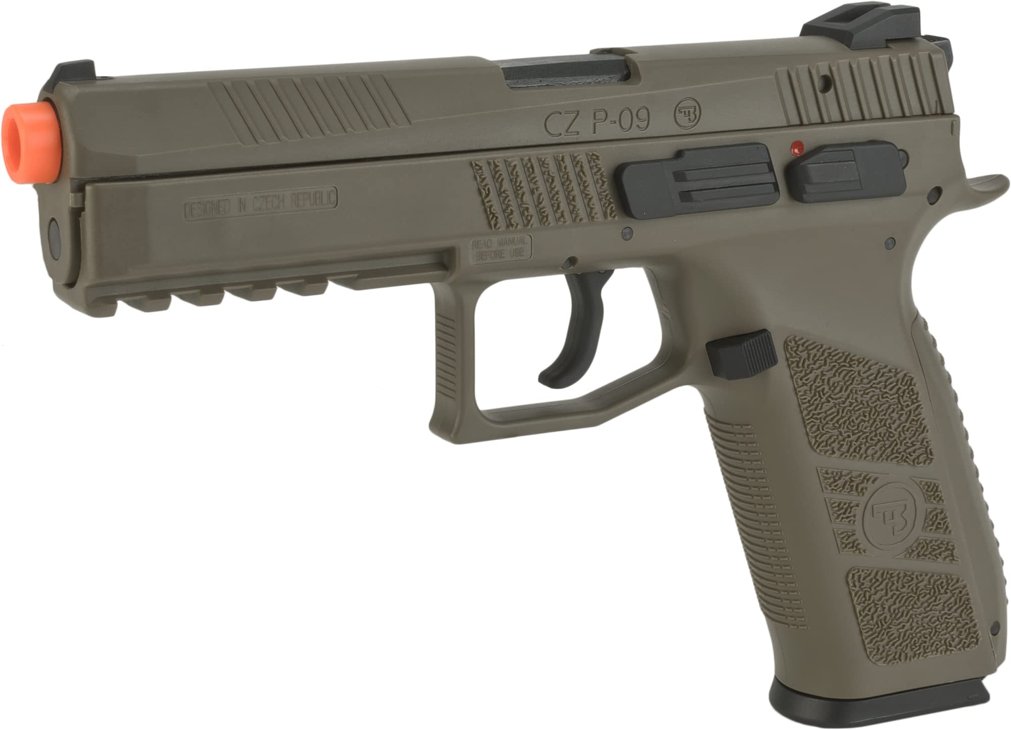 Evike Airsoft - ASG CZ P-09 Sportsline Licensed GBB Airsoft Gas Blowback Airsoft Pistol (Color: Dark Earth)