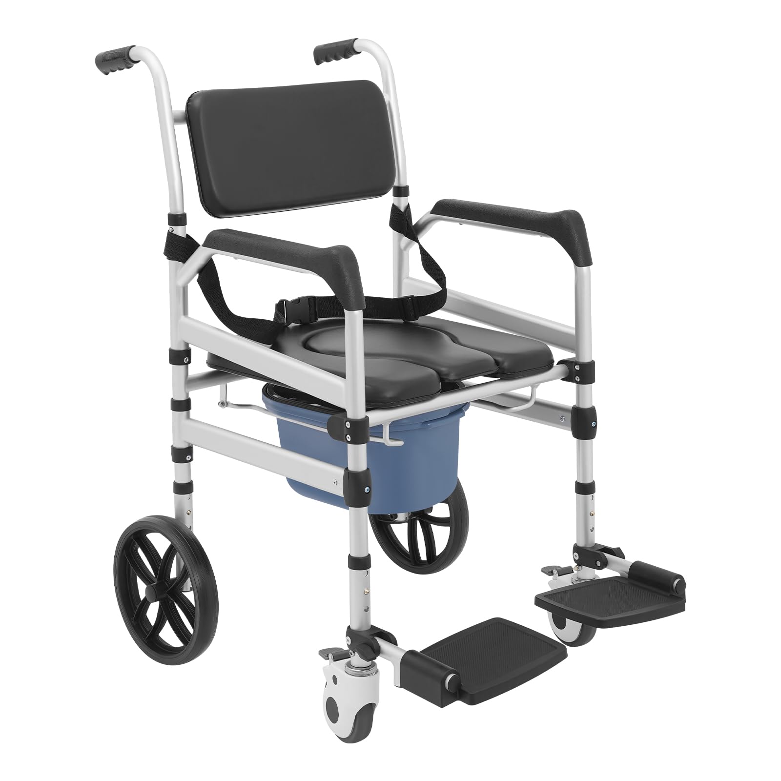 Faltbar Toilettenstuhl aus Aluminium mit Rollen,bis 150 kg belastbar,46-51cm Höhenverstellbar Badezimmerrollstühle,Duschrollstuhl für Senioren und Mobilitätseingeschränkte (U-förmige Platte)