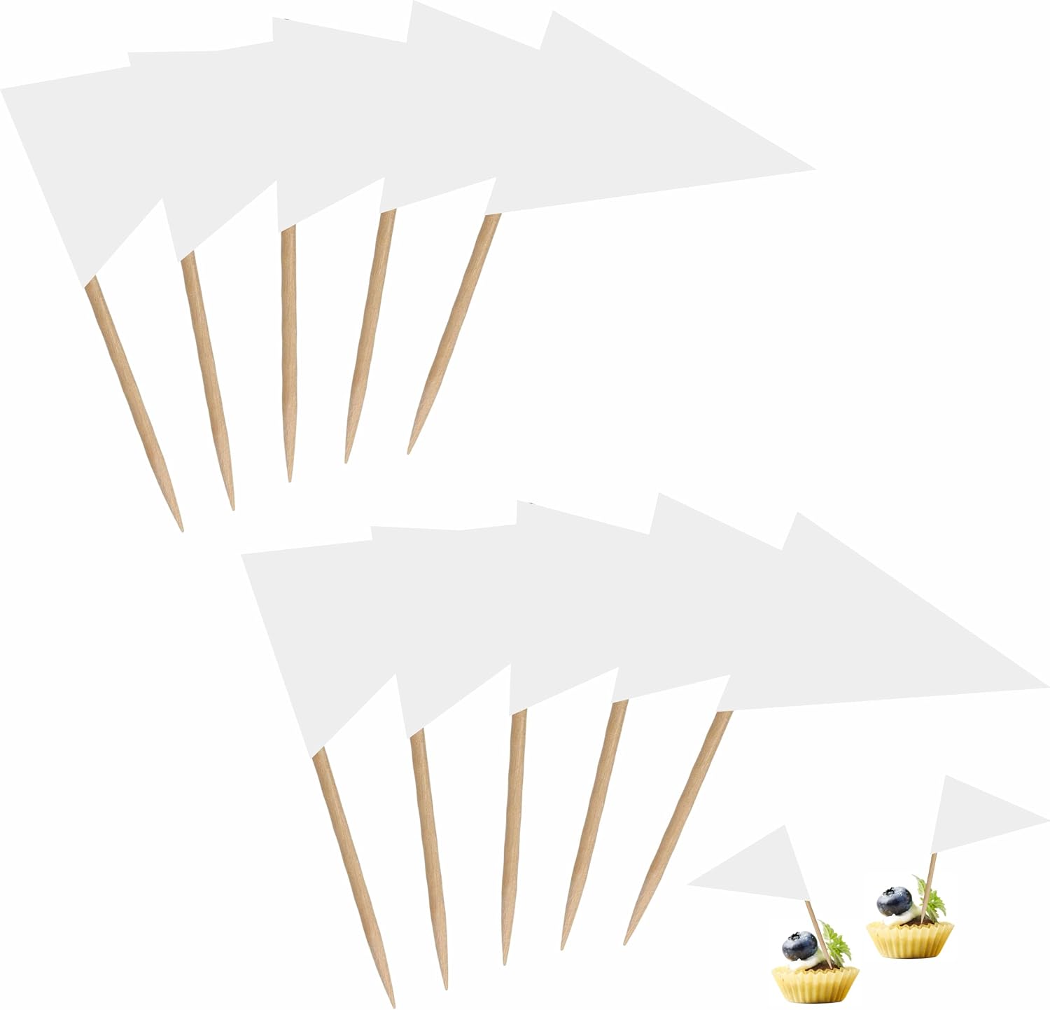 100 Pack White Blank Solid Color Toothpick Flag Small Mini Labeling Marking DIY Triangle Plain Stick Flags for Cocktail Fruit Cupcakes Toppers Food Decorations